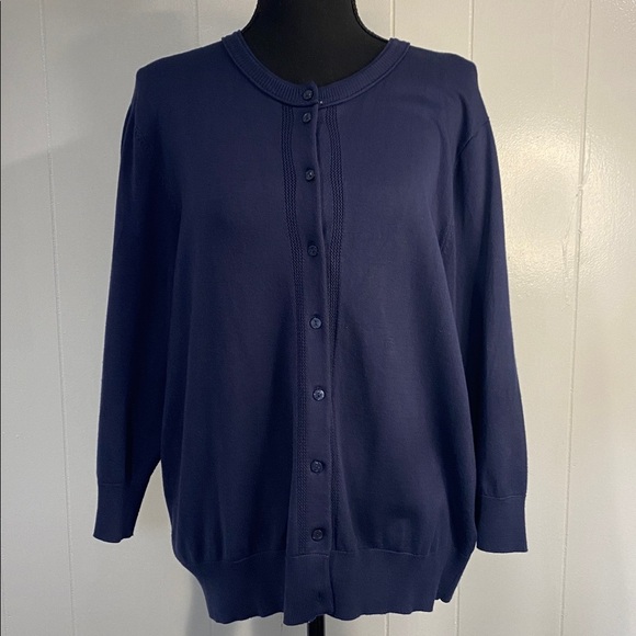 Ellen Tracy Cardigan 3/4 Sleeve Coastal Pearlized Button-Up Indigo Navy Size XL - Picture 5 of 9